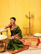 Hiral Fashion Green Kanjeevaram Silk Woven Design Saree