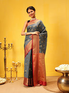 Hiral Fashion Grey Kanjeevaram Silk Woven Design Saree