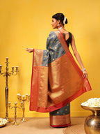 Hiral Fashion Grey Kanjeevaram Silk Woven Design Saree