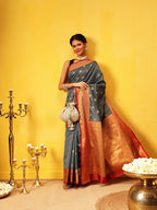 Hiral Fashion Grey Kanjeevaram Silk Woven Design Saree