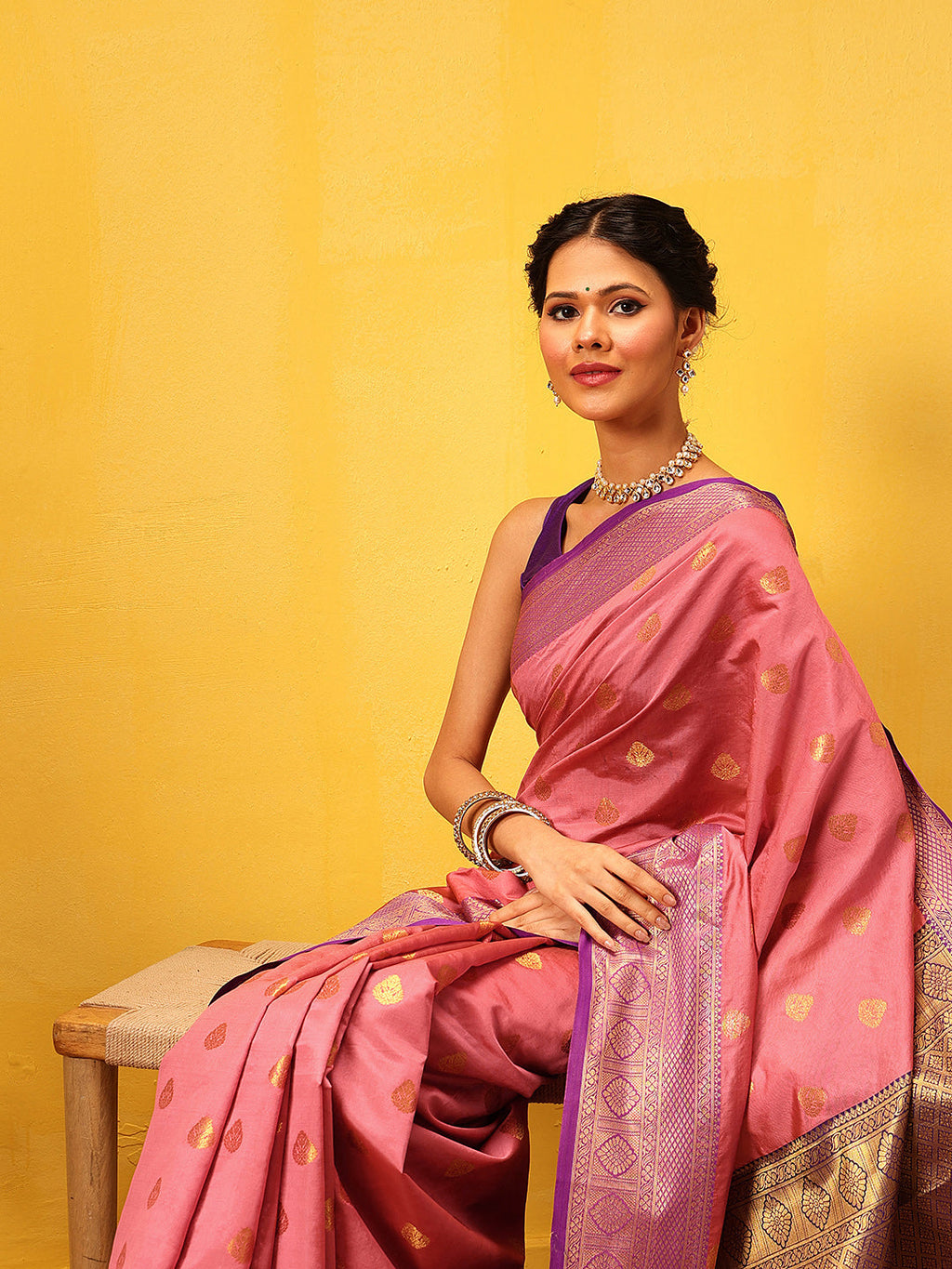 Hiral Fashion Pink Kanjeevaram Silk Woven Design Saree
