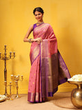 Hiral Fashion Pink Kanjeevaram Silk Woven Design Saree