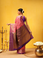 Hiral Fashion Pink Kanjeevaram Silk Woven Design Saree