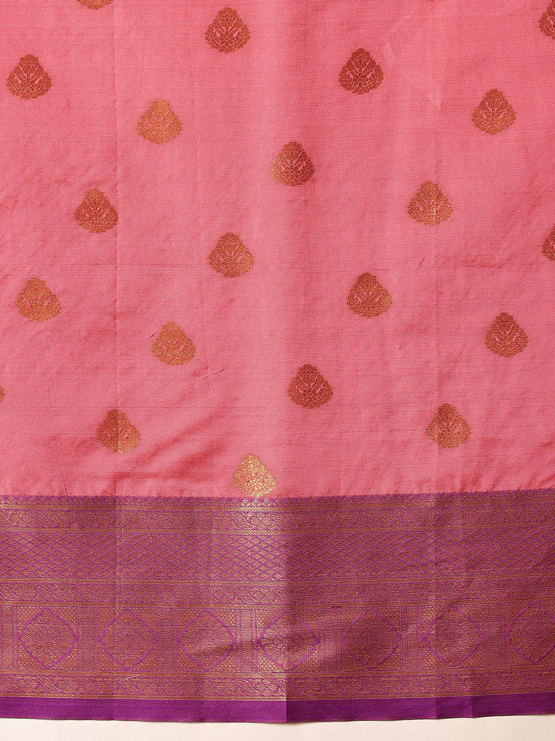 Hiral Fashion Pink Kanjeevaram Silk Woven Design Saree