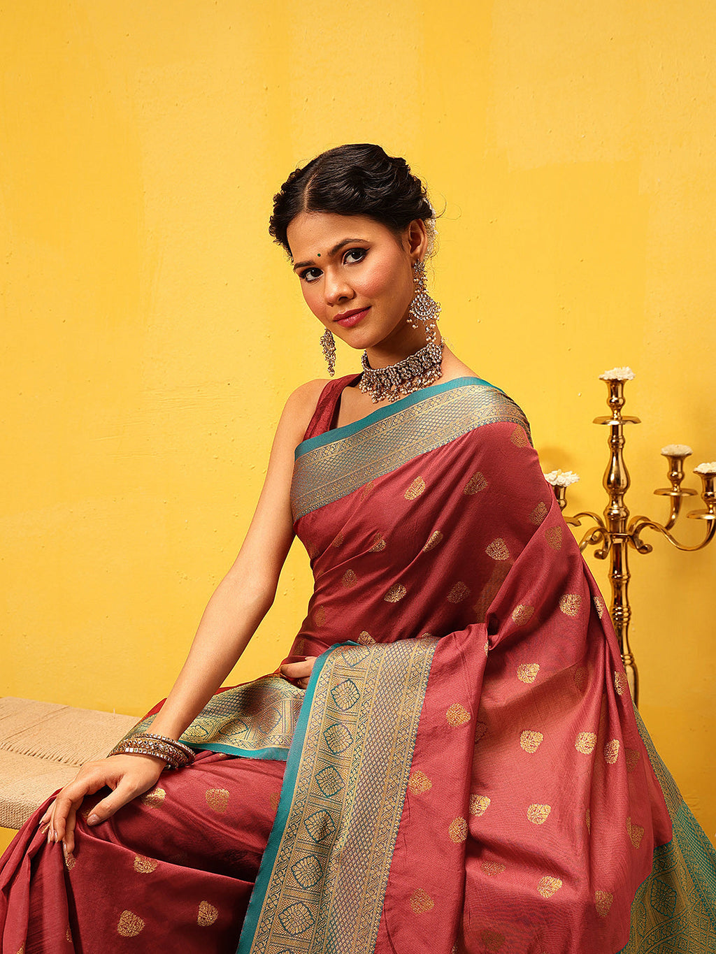 Hiral Fashion Red Kanjeevaram Silk Woven Design Saree