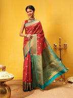 Hiral Fashion Red Kanjeevaram Silk Woven Design Saree