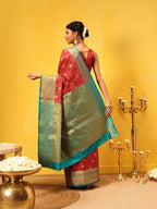 Hiral Fashion Red Kanjeevaram Silk Woven Design Saree