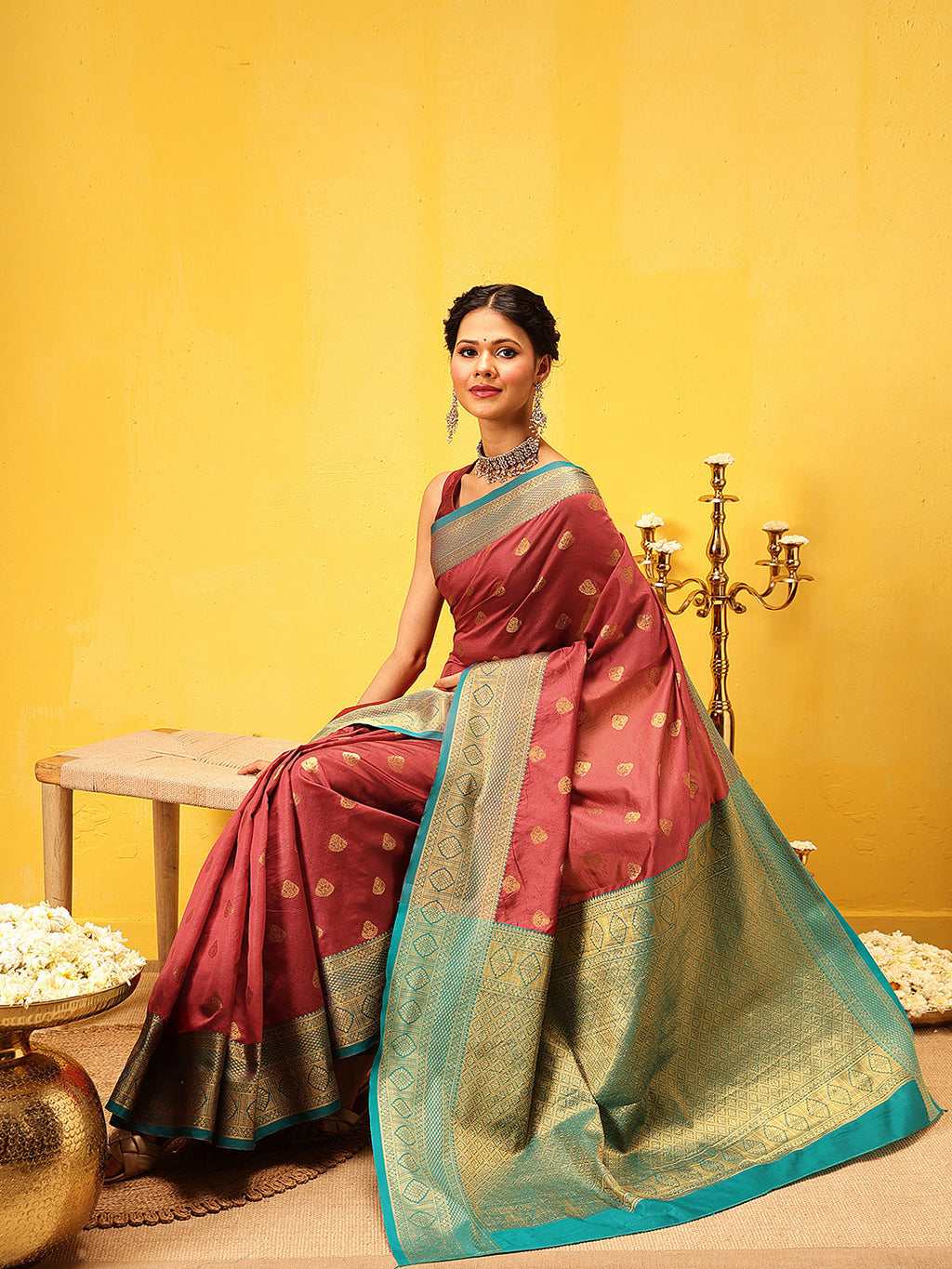 Hiral Fashion Red Kanjeevaram Silk Woven Design Saree