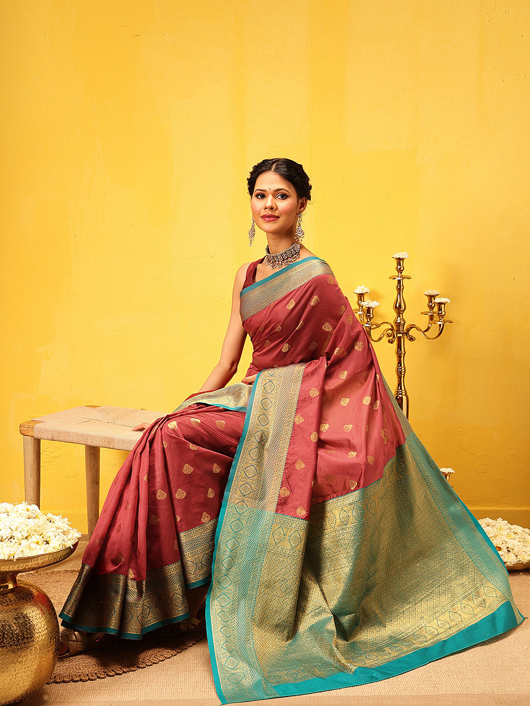 Hiral Fashion Red Kanjeevaram Silk Woven Design Saree