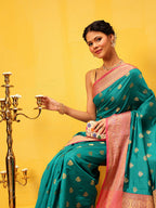 Hiral Fashion Teal Kanjeevaram Silk Woven Design Saree