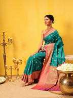 Hiral Fashion Teal Kanjeevaram Silk Woven Design Saree