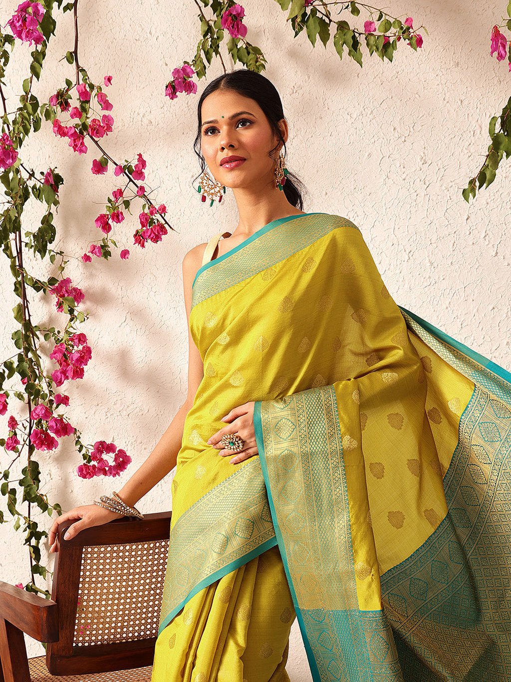 Hiral Fashion Yellow Kanjeevaram Silk Woven Design Saree