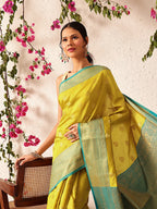 Hiral Fashion Yellow Kanjeevaram Silk Woven Design Saree