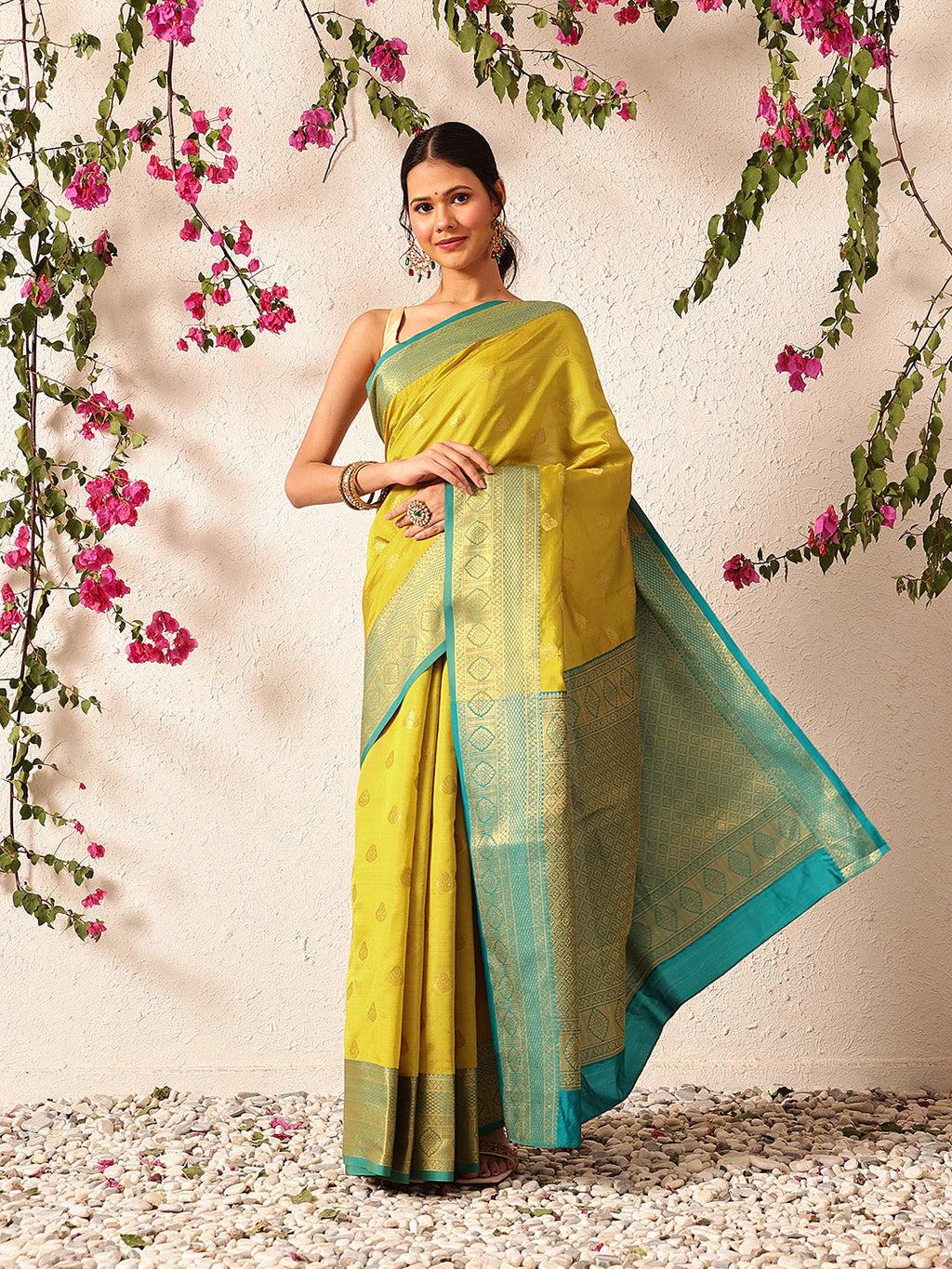 Hiral Fashion Yellow Kanjeevaram Silk Woven Design Saree