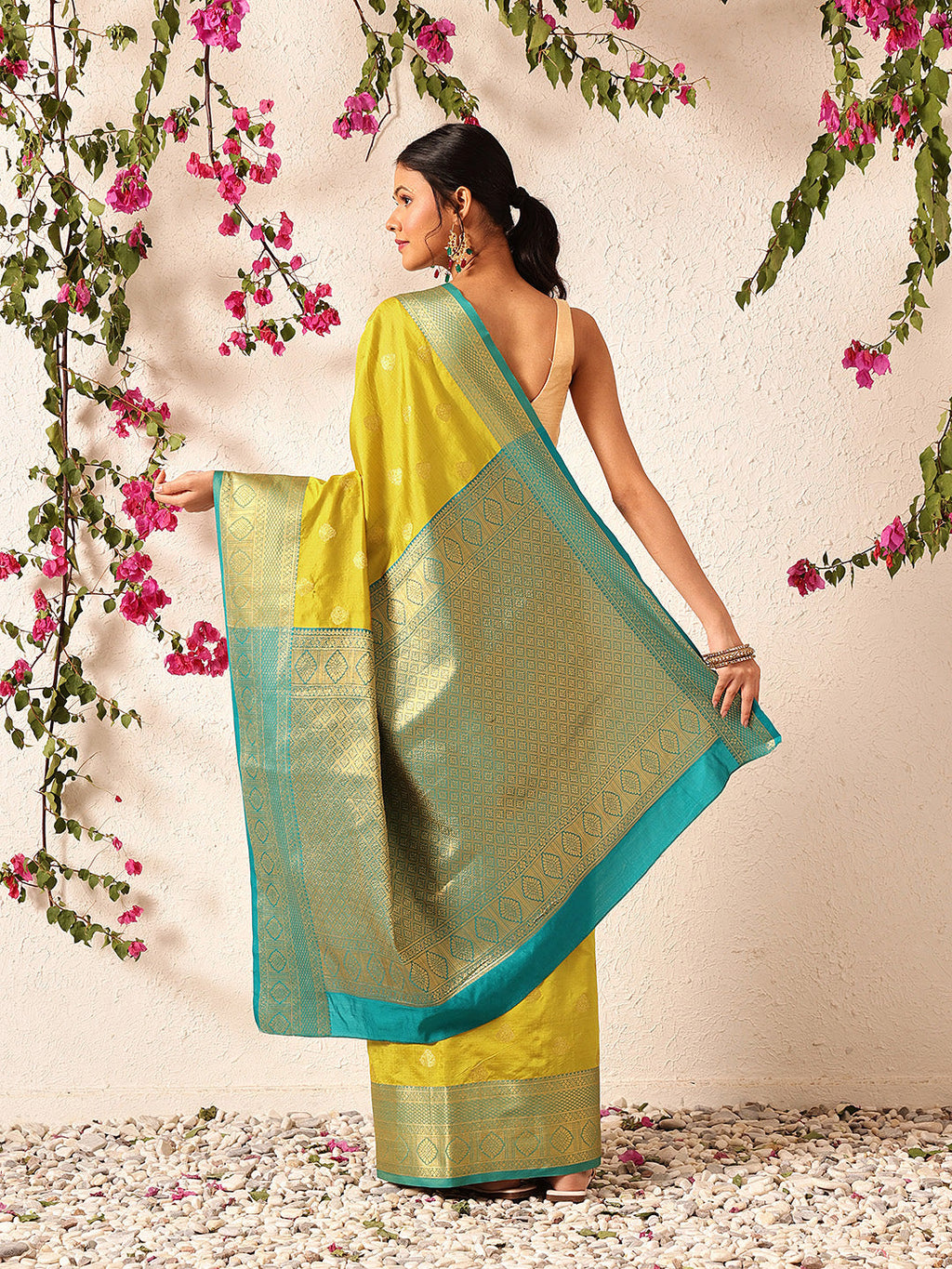 Hiral Fashion Yellow Kanjeevaram Silk Woven Design Saree