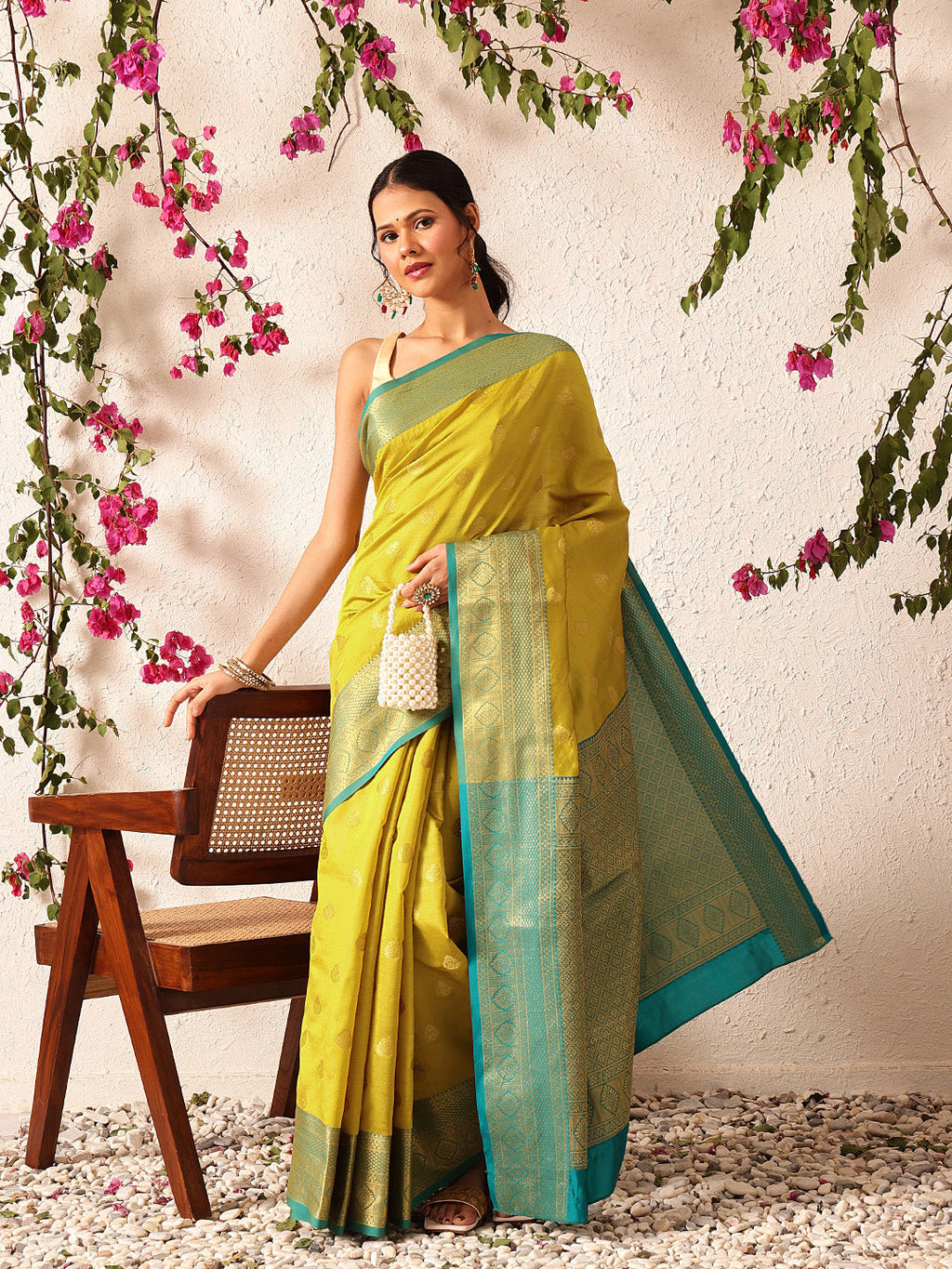 Hiral Fashion Yellow Kanjeevaram Silk Woven Design Saree