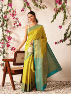 Hiral Fashion Yellow Kanjeevaram Silk Woven Design Saree