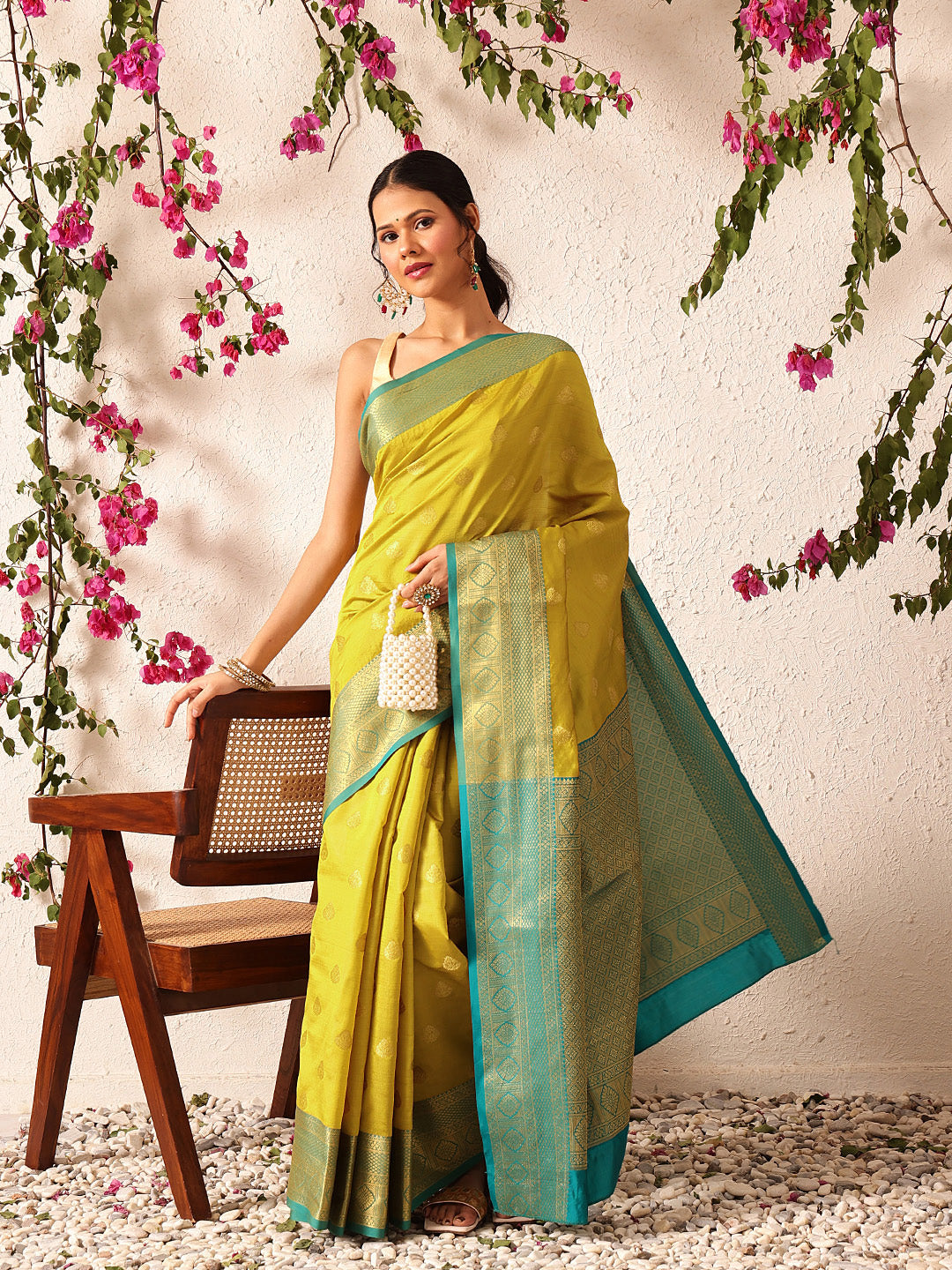 Hiral Fashion Yellow Kanjeevaram Silk Woven Design Saree