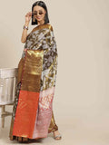 Black Pure Silk Embellished Floral Saree with Unstitched Blouse - Hiral Fashion