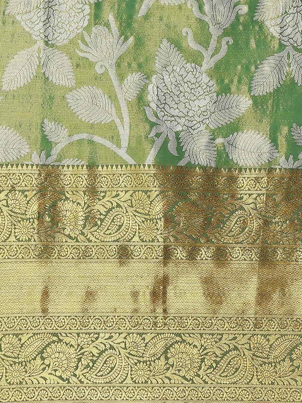 Hiral Fashion Green Banarasi Tissue Silk Floral Zari Woven Saree