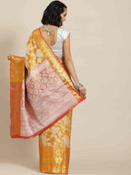 Hiral Fashion Orange Banarasi Tissue Silk Floral Zari Woven Saree