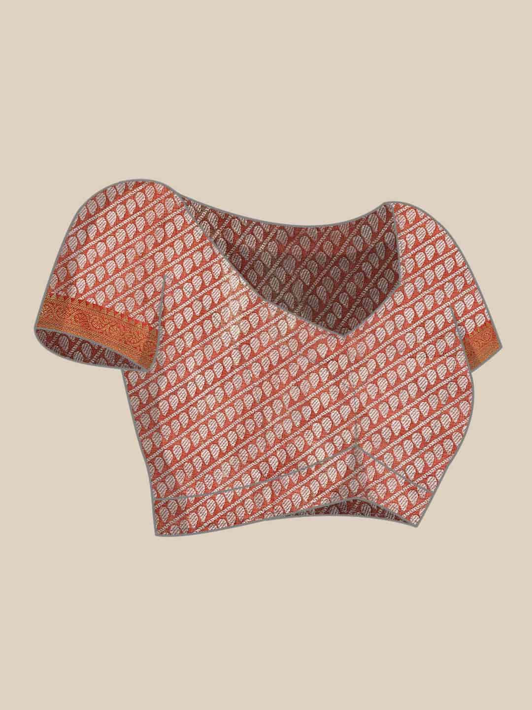 Hiral Fashion Orange Banarasi Tissue Silk Floral Zari Woven Saree