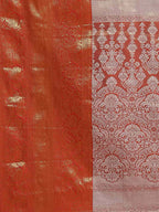 Hiral Fashion Orange Banarasi Tissue Silk Floral Zari Woven Saree