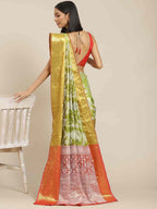 Hiral Fashion Green Banarasi Tissue Silk Floral Zari Woven Saree