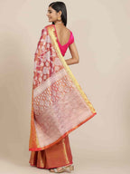 Hiral Fashion Pink Banarasi Tissue Silk Floral Zari Woven Saree