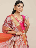 Hiral Fashion Pink Banarasi Tissue Silk Floral Zari Woven Saree