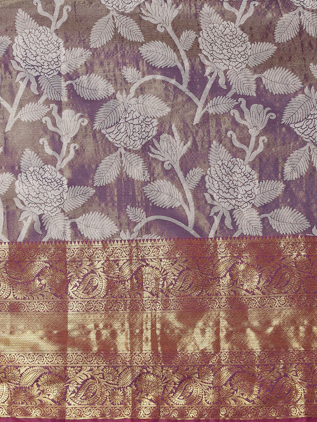 Hiral Fashion Purple Banarasi Tissue Silk Floral Zari Woven Saree