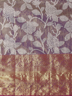 Hiral Fashion Purple Banarasi Tissue Silk Floral Zari Woven Saree
