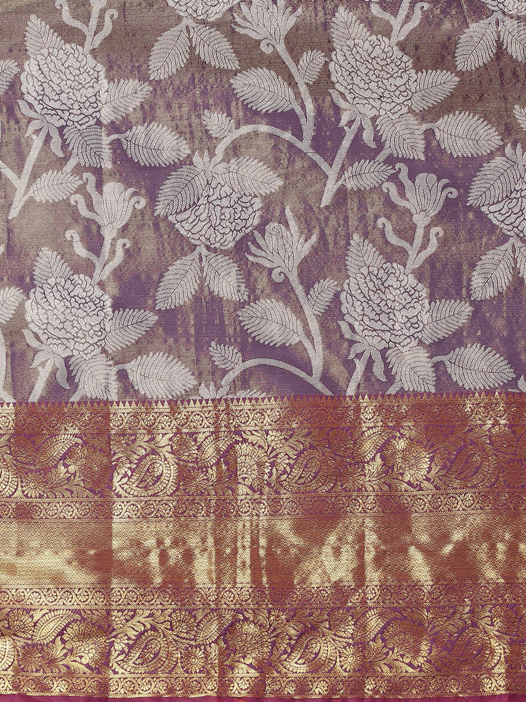 Hiral Fashion Purple Banarasi Tissue Silk Floral Zari Woven Saree