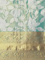 Turquoise Pure Silk Embellished Floral Saree with Unstitched Blouse - Hiral Fashion