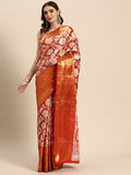 Orange Tissue Silk Woven Zari Design Floral Saree with Unstitched Blouse - Hiral Fashion