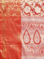Orange Tissue Silk Woven Zari Design Floral Saree with Unstitched Blouse - Hiral Fashion