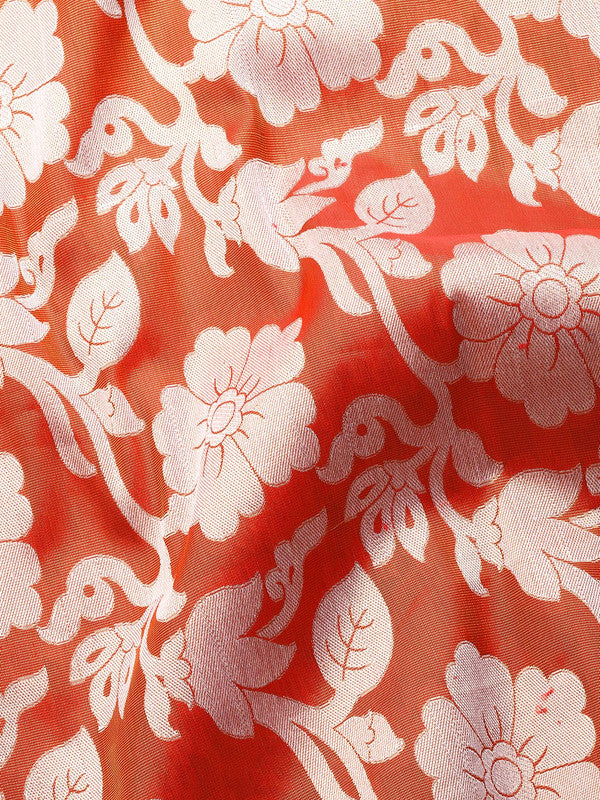Orange Tissue Silk Woven Zari Design Floral Saree with Unstitched Blouse - Hiral Fashion