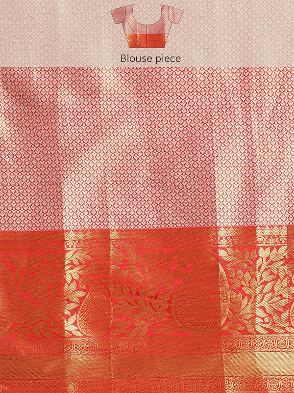 Orange Tissue Silk Woven Zari Design Floral Saree with Unstitched Blouse - Hiral Fashion