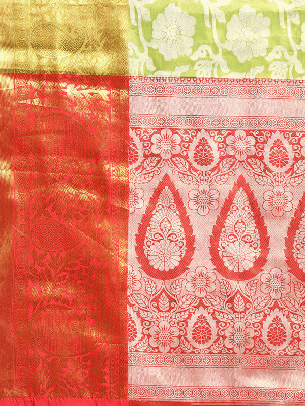 Green Tissue Silk Woven Zari Design Floral Saree with Unstitched Blouse - Hiral Fashion