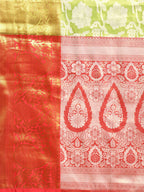 Green Tissue Silk Woven Zari Design Floral Saree with Unstitched Blouse - Hiral Fashion