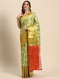 Green Tissue Silk Woven Zari Design Floral Saree with Unstitched Blouse - Hiral Fashion