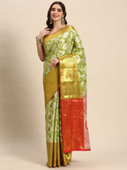 Green Tissue Silk Woven Zari Design Floral Saree with Unstitched Blouse - Hiral Fashion