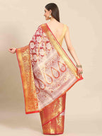 Pink Tissue Silk Woven Zari Design Floral Saree with Unstitched Blouse - Hiral Fashion