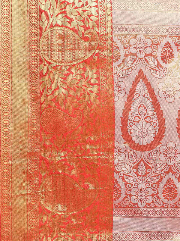 Pink Tissue Silk Woven Zari Design Floral Saree with Unstitched Blouse - Hiral Fashion