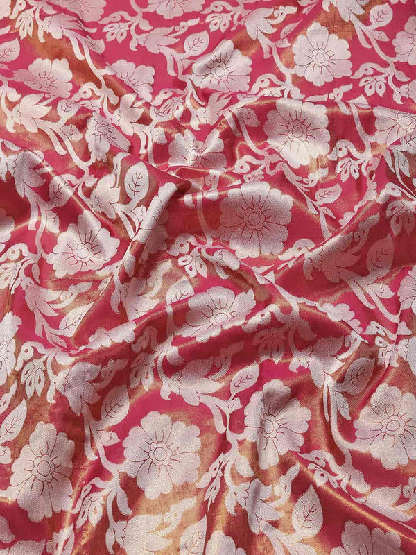 Pink Tissue Silk Woven Zari Design Floral Saree with Unstitched Blouse - Hiral Fashion