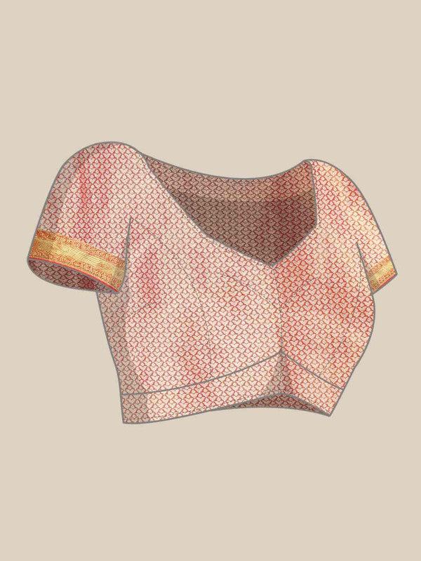 Pink Tissue Silk Woven Zari Design Floral Saree with Unstitched Blouse - Hiral Fashion