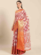 Pink Tissue Silk Woven Zari Design Floral Saree with Unstitched Blouse - Hiral Fashion