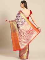 Purple Tissue Silk Woven Zari Design Floral Saree with Unstitched Blouse - Hiral Fashion