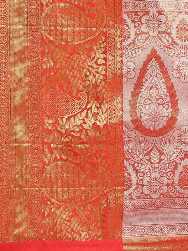 Purple Tissue Silk Woven Zari Design Floral Saree with Unstitched Blouse - Hiral Fashion