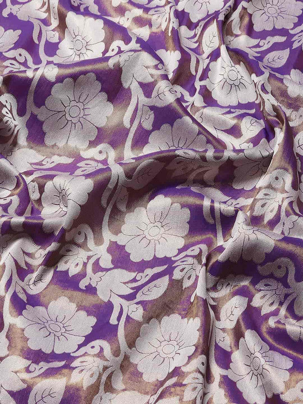 Purple Tissue Silk Woven Zari Design Floral Saree with Unstitched Blouse - Hiral Fashion